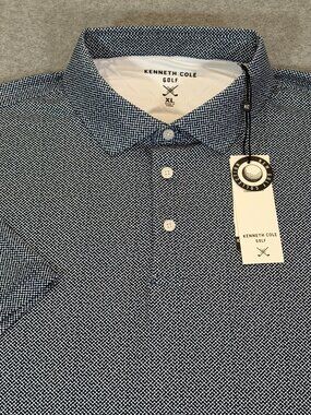 Kenneth Cole Golf Mens Performance Polo XL Navy Blue White Geometric Stretch NWT